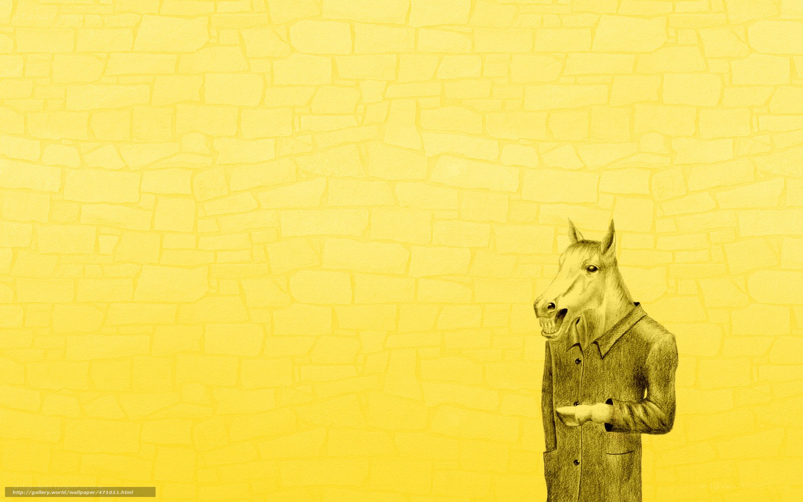 horse-headed man on yellow wall