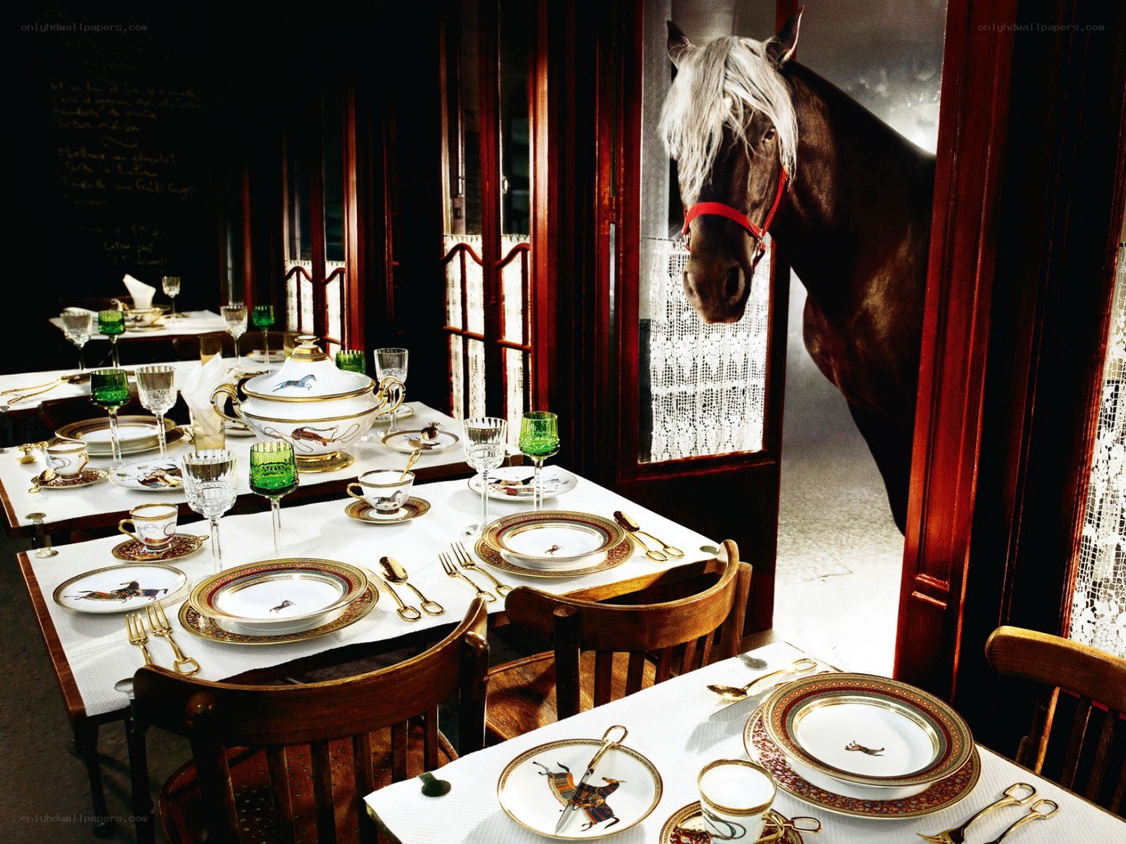 Horse in a dining room