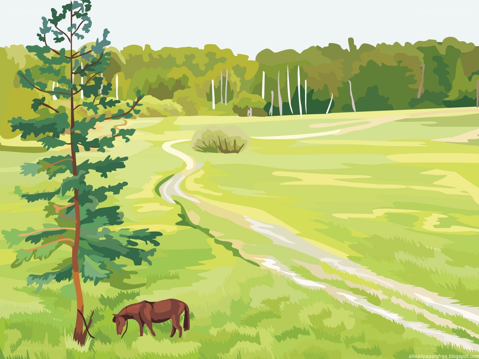 Horse in a green field