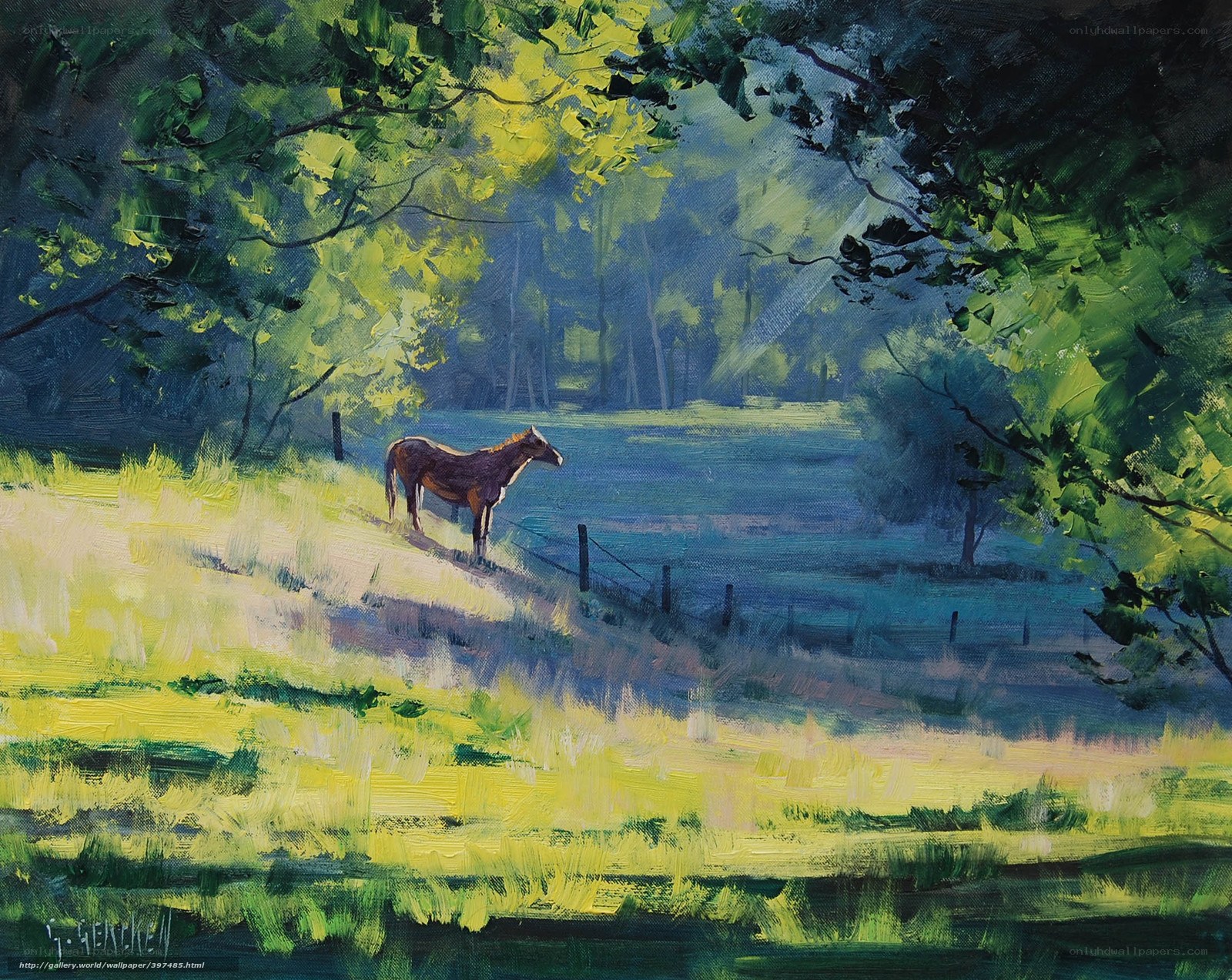 Horse in a sunlit meadow