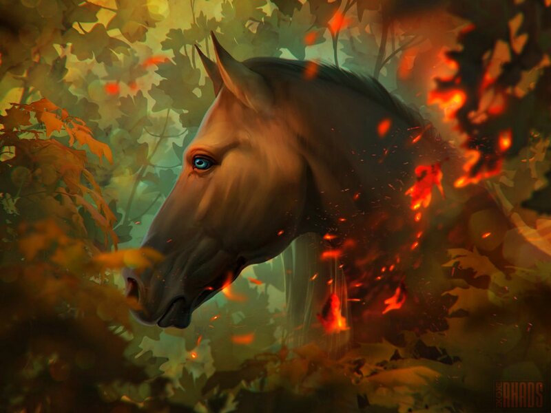 Horse in Autumn Forest