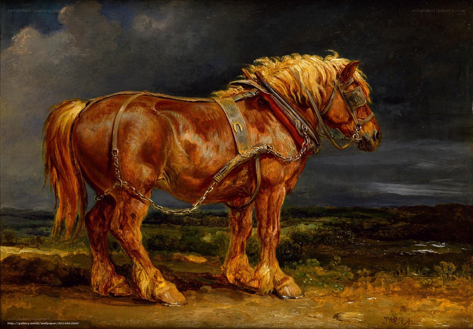 Horse in Harness on a Path