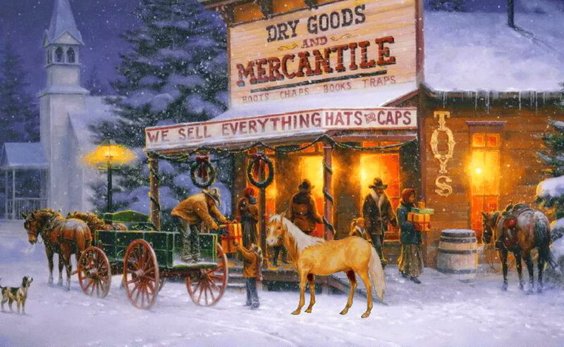 Horse in Snow — White, Festive