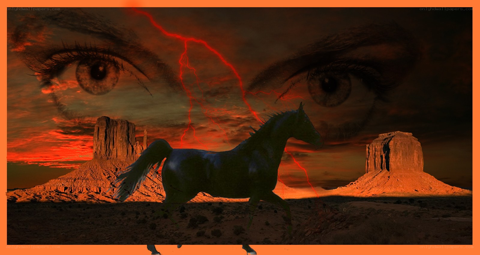 Horse in stormy desert