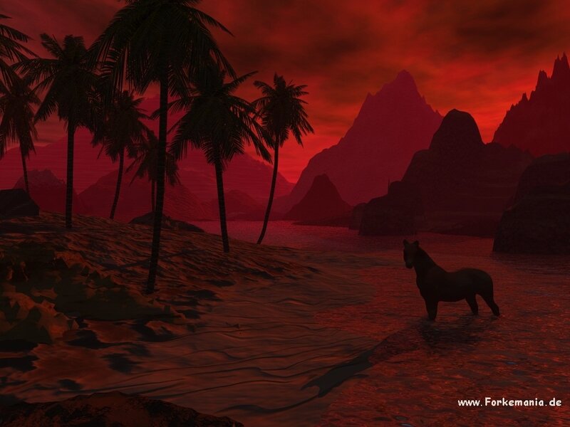 Horse in Water — Red, Dramatic, Sunset