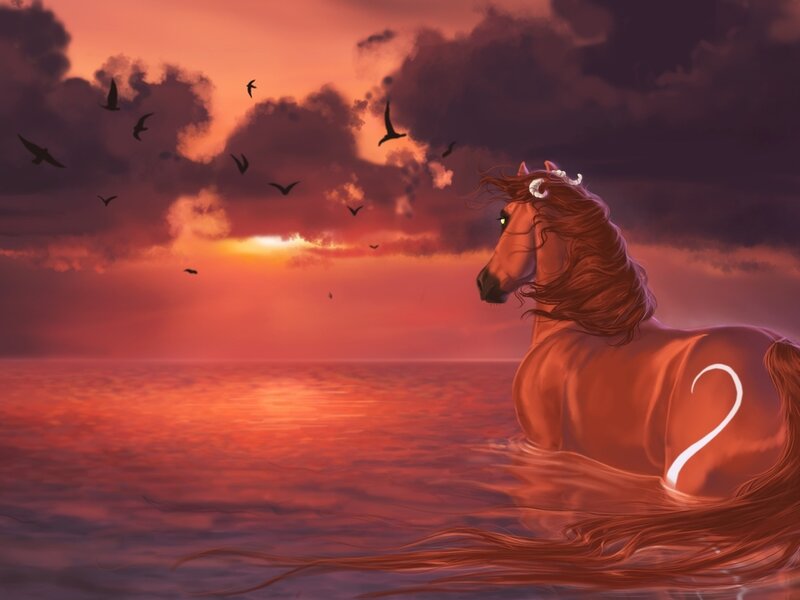 Horse in Water — Red, Dramatic