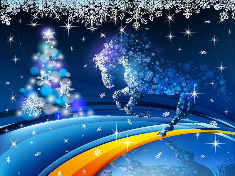 Horse Made of Snowflakes — Blue