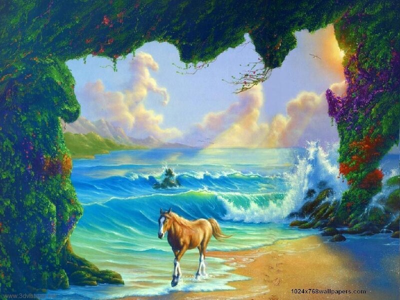 Horse on a beach at sunset