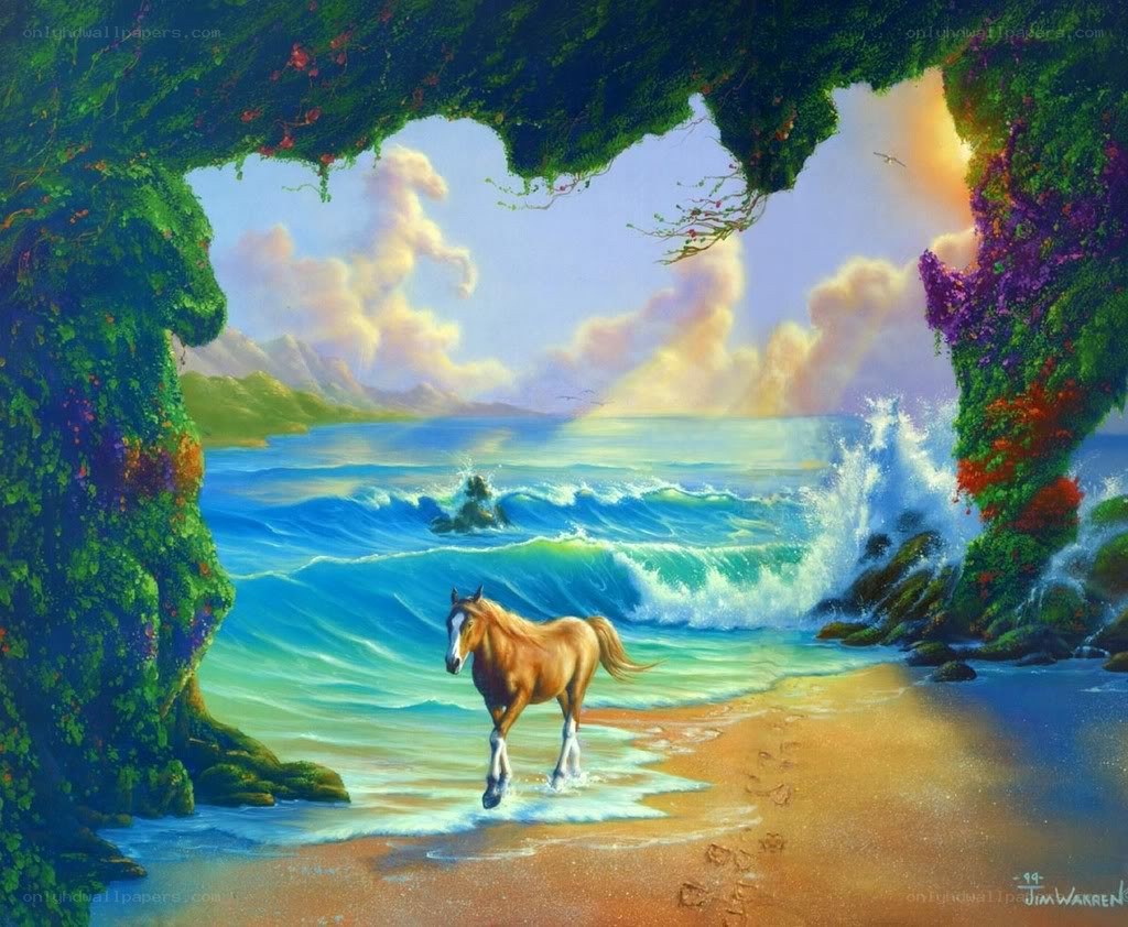 Horse on a beach at sunset
