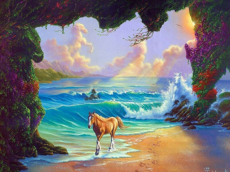 Horse on a tropical beach