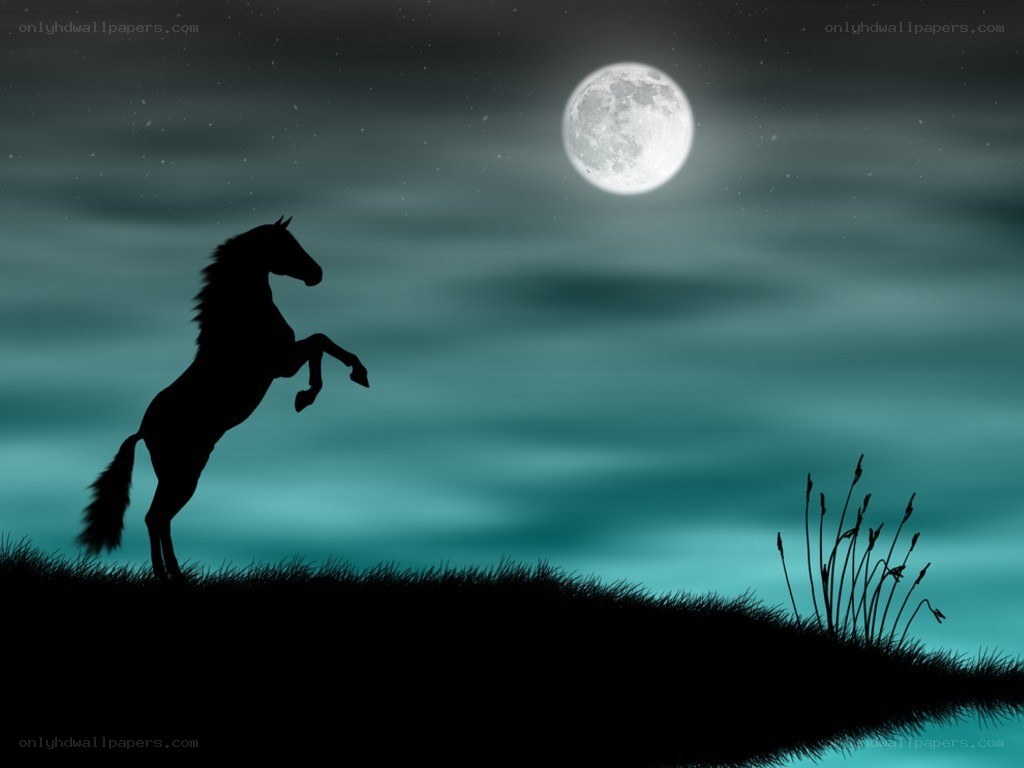 horse rearing under full moon
