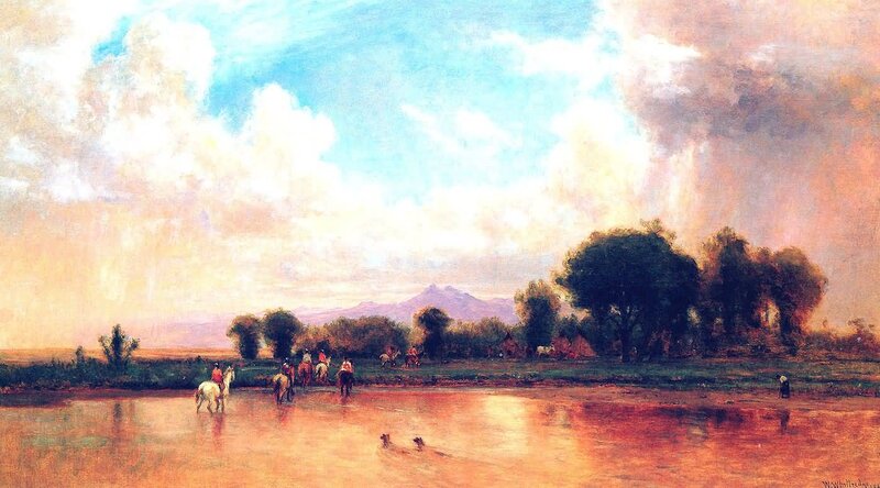Horse Riders Crossing River