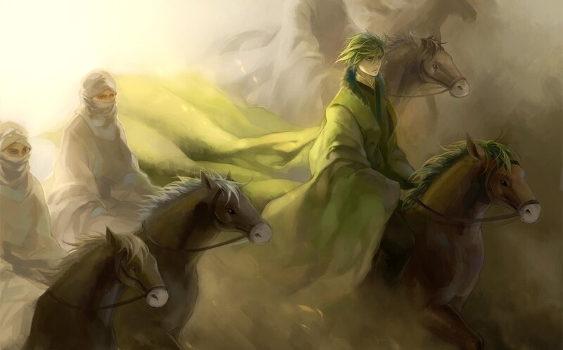 horse riders in a desert