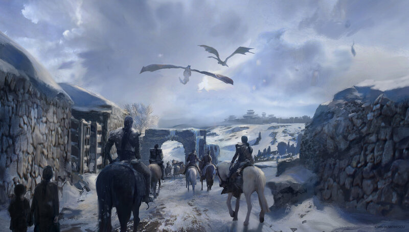 Horse Riders in Snow — White, Dramatic