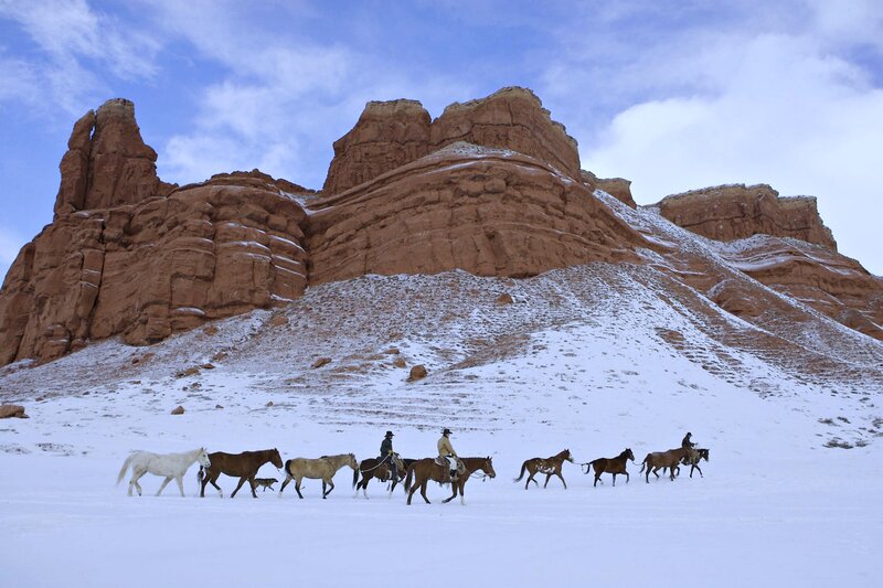 Horse Riders in Snow — White