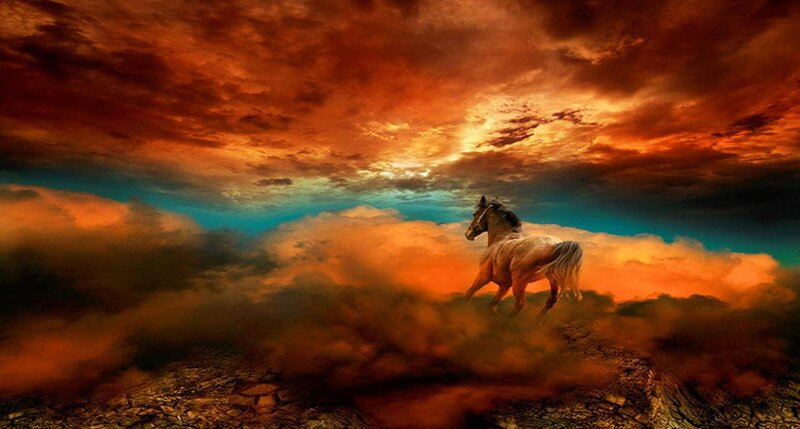 Horse Running in Clouds — Orange
