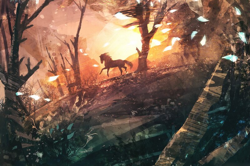Horse Running in Forest — Orange
