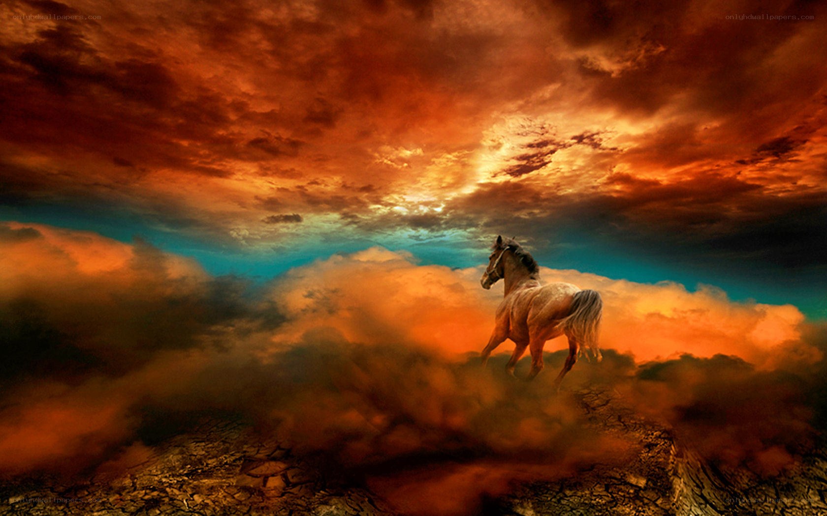 horse running through clouds