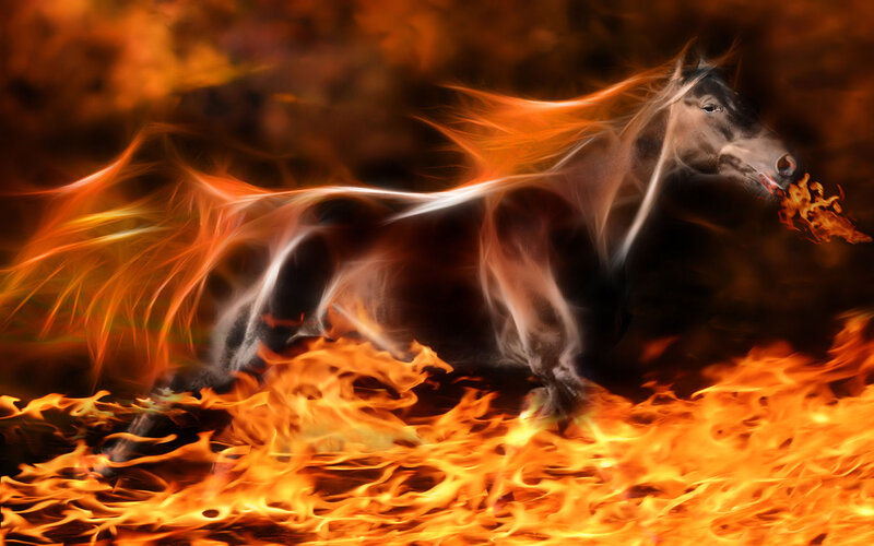 Horse Running Through Fire — Orange, Dramatic
