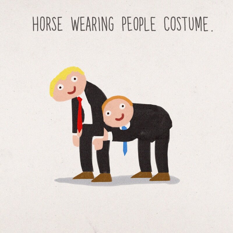 horse wearing people costume