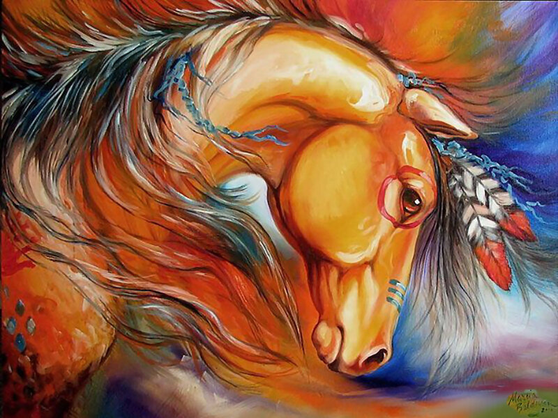 Horse with Feathered Headband