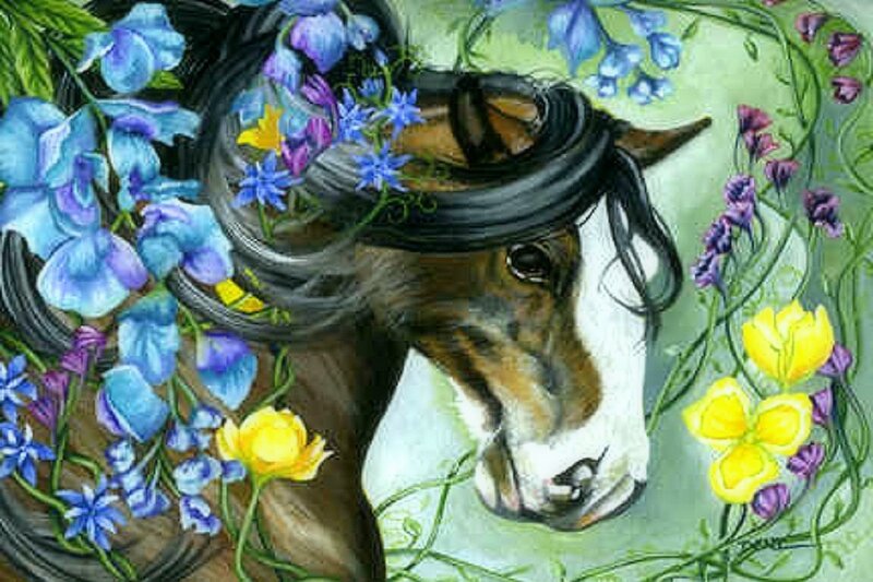 Horse with Flowers — Blue