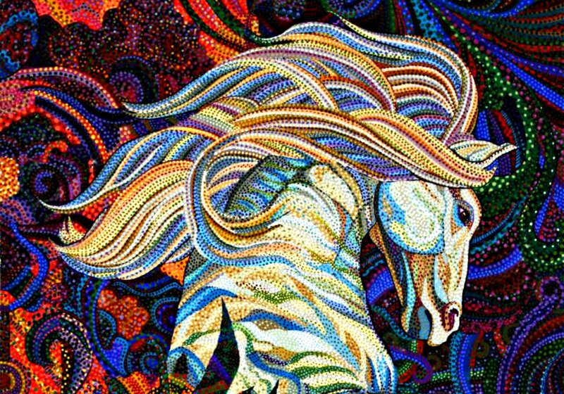 Horse with Flowing Mane — Blue