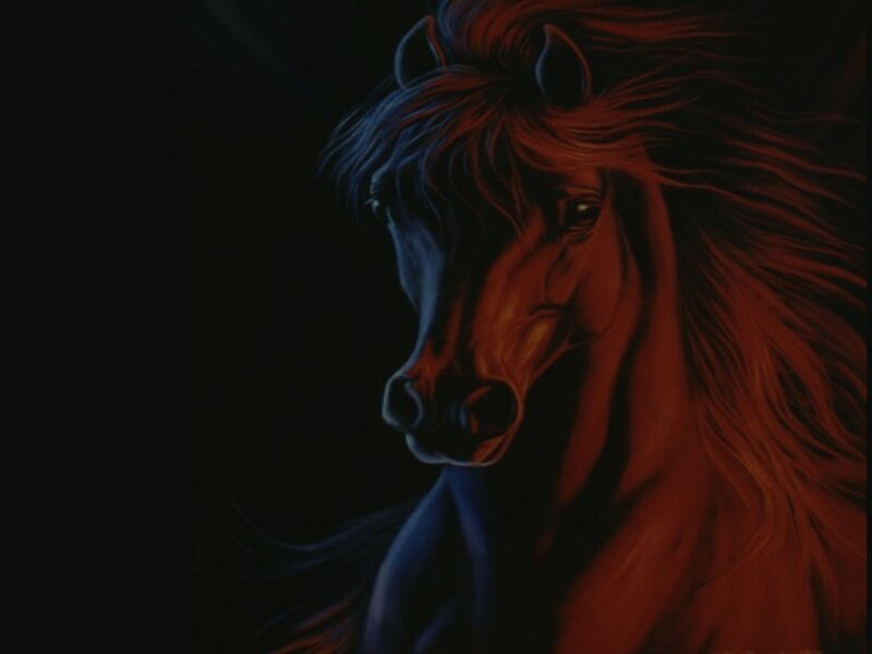 Horse with Flowing Mane — Red