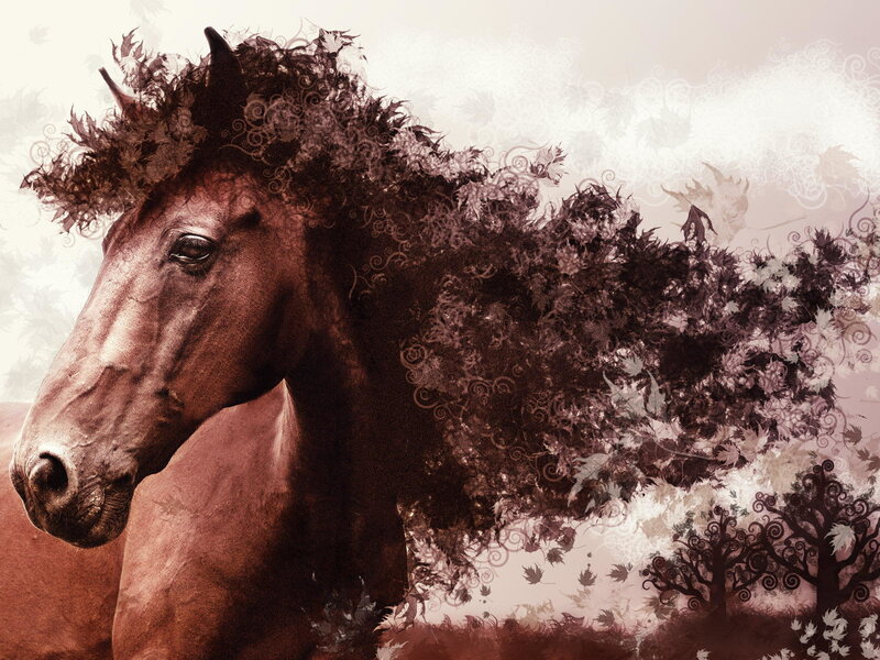 horse with leafy mane