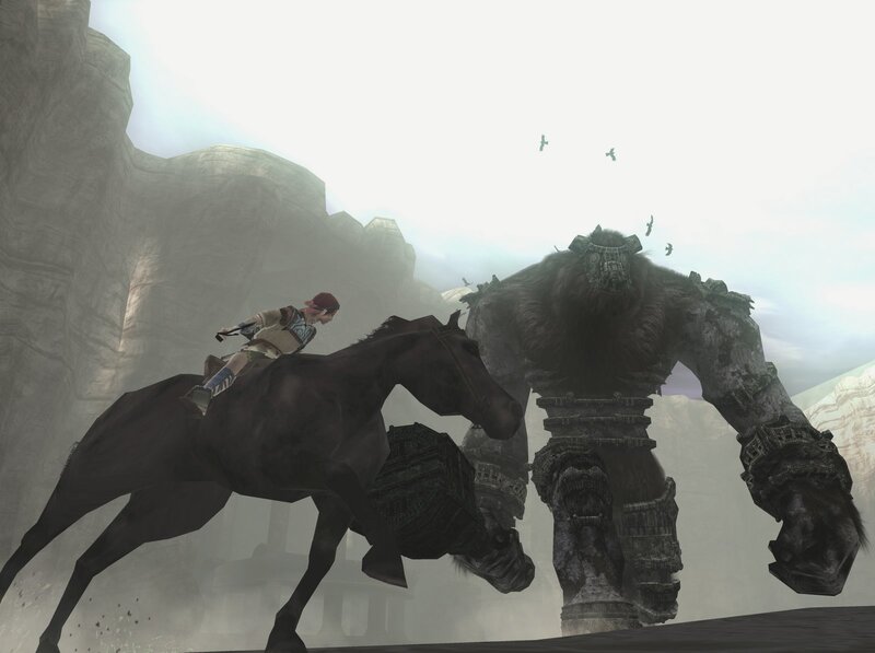 horseback rider facing giant monster