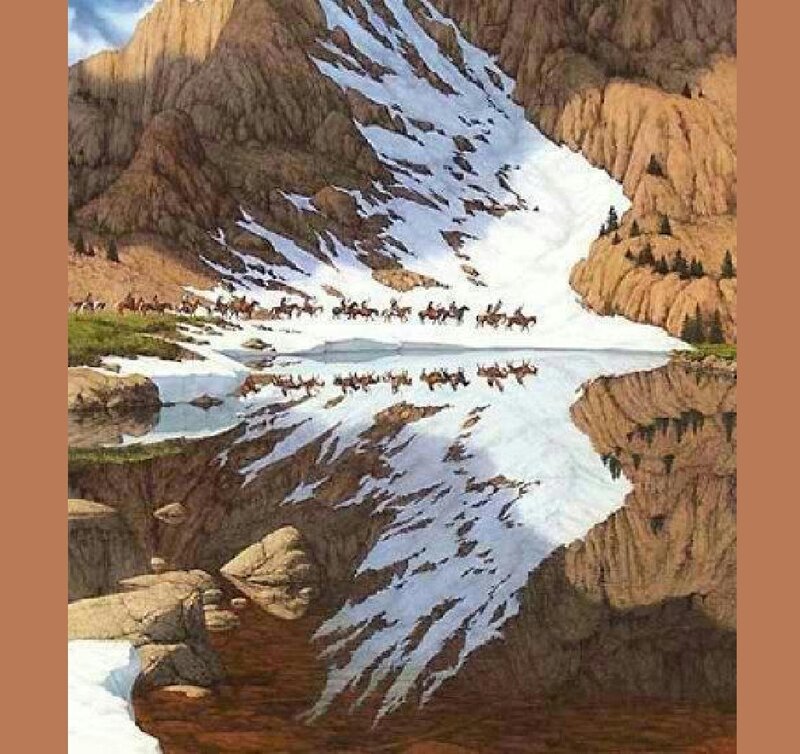 Horseback Riders in Mountains — Brown