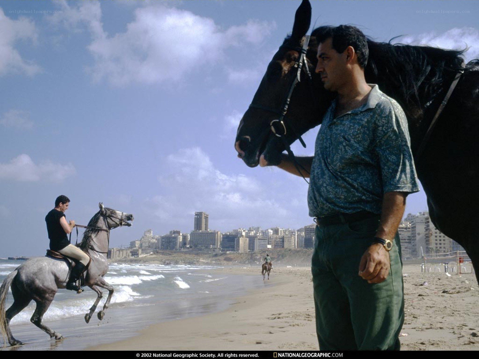 Horseback riding on a beach
