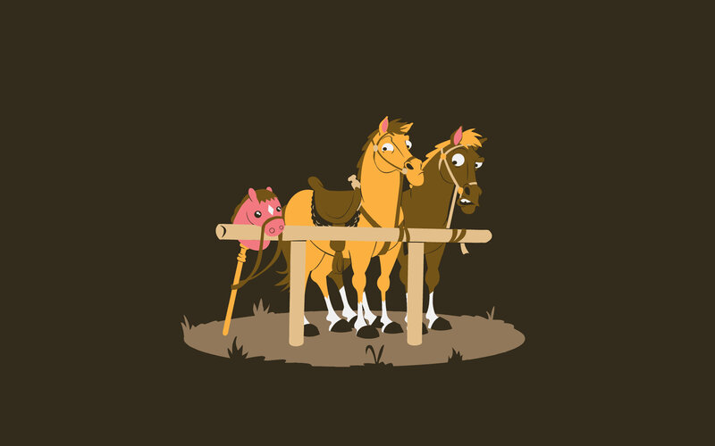 Horses and a stick horse