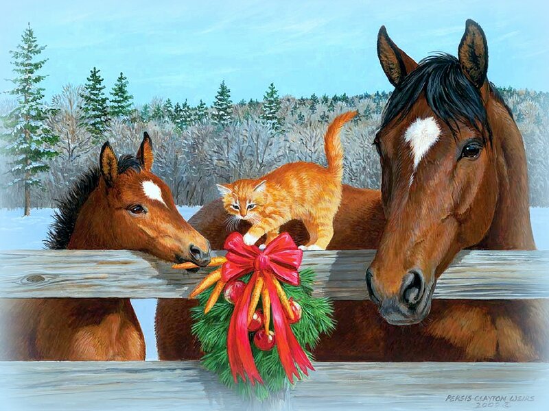 Horses and Kitten