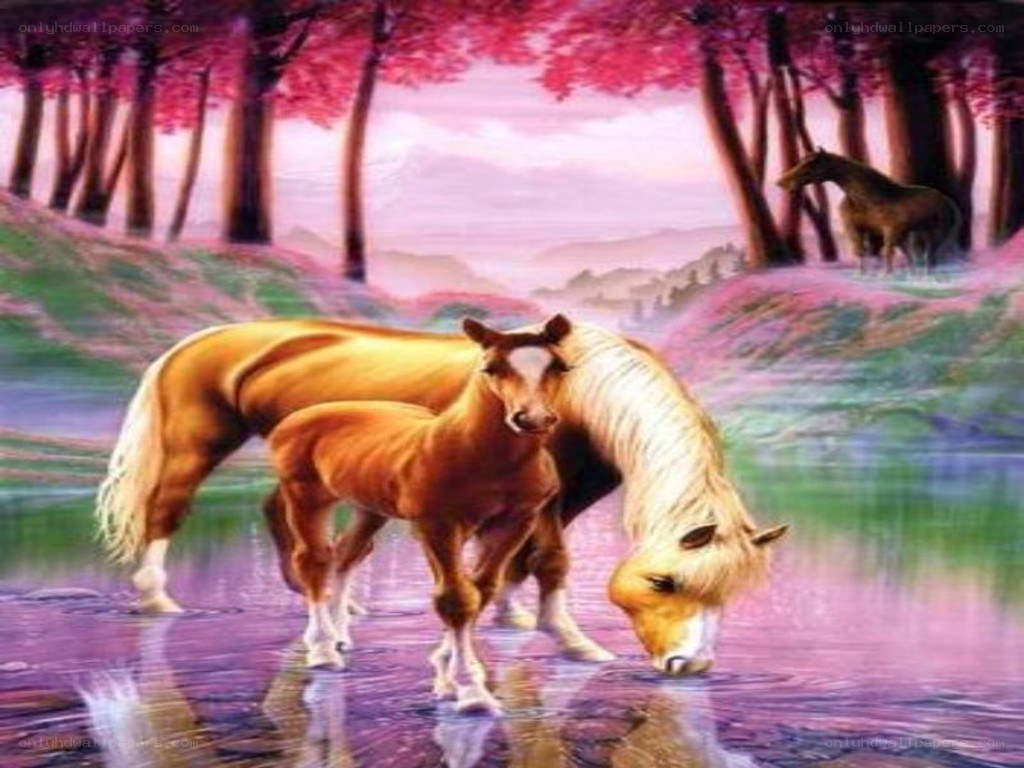 Horses at a colorful stream