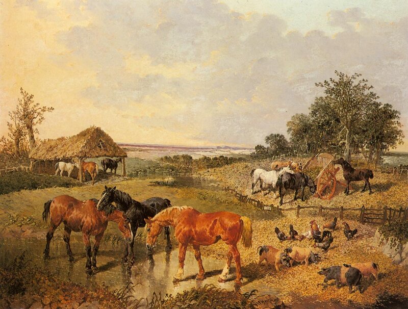 Horses at a Watering Hole — Brown