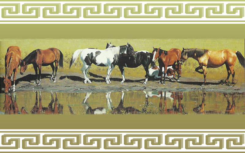 Horses at Water's Edge — Green