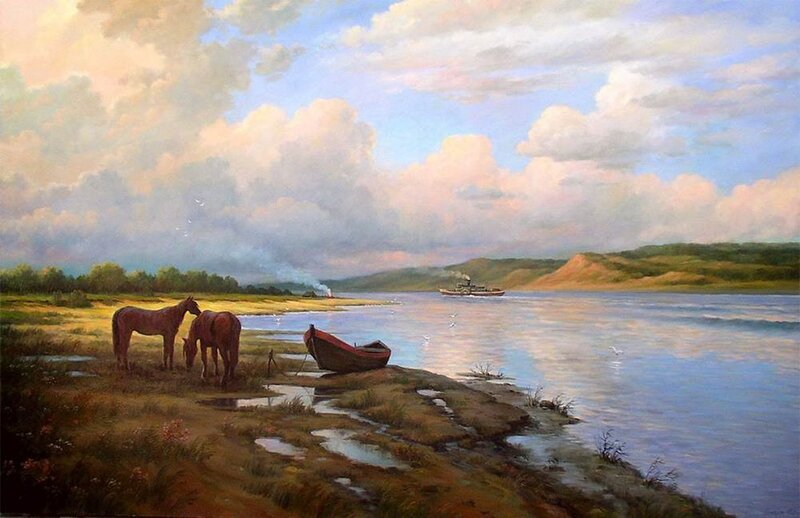 Horses by Riverbank