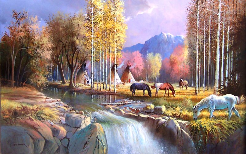 Horses Grazing by River