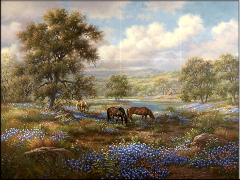 Horses in a Bluebonnet Field