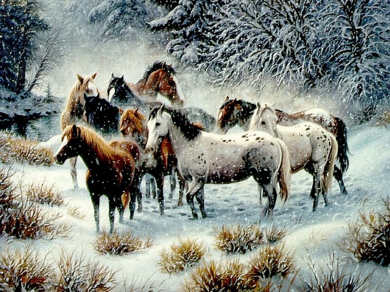 Horses in a Snowstorm