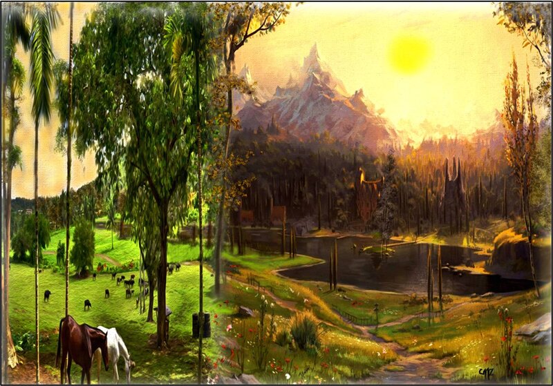 Horses in a Valley — Green, Serene