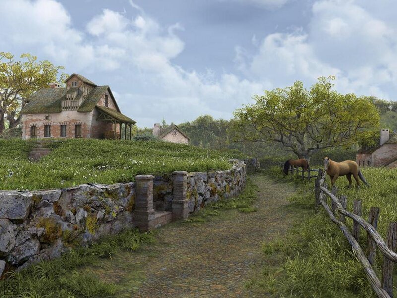 Horses in a Village
