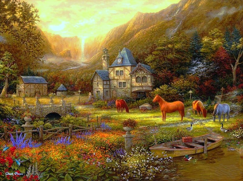 Horses in Garden — Green