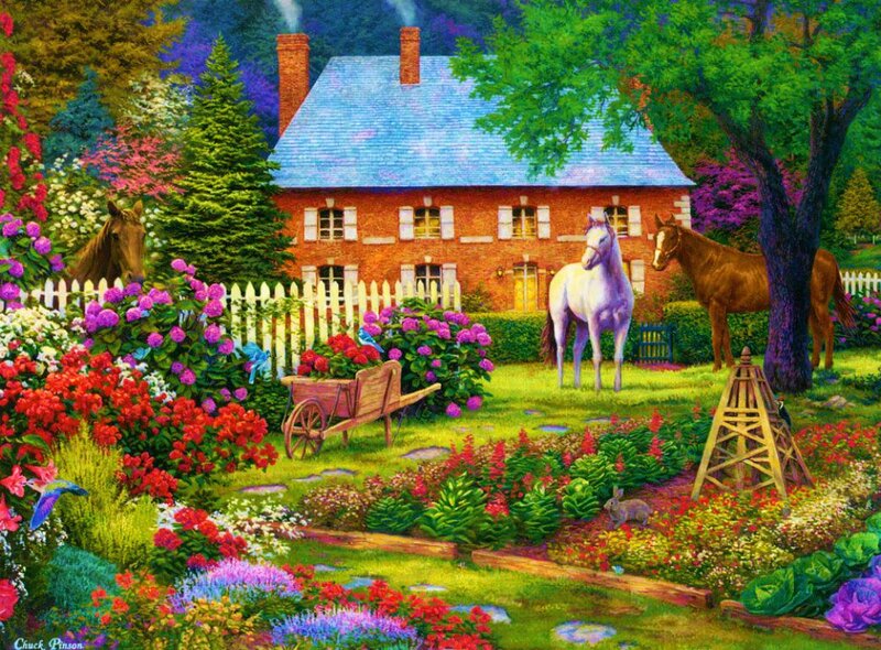 Horses in Garden