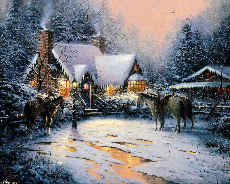 Horses in Snow — White, Peaceful