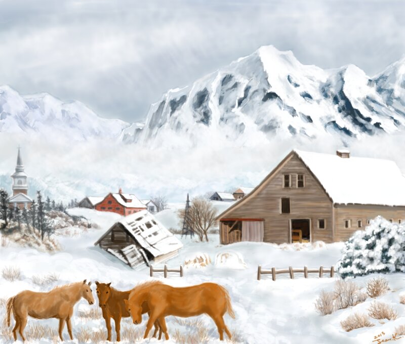 Horses in Snow — White, Serene, Winter