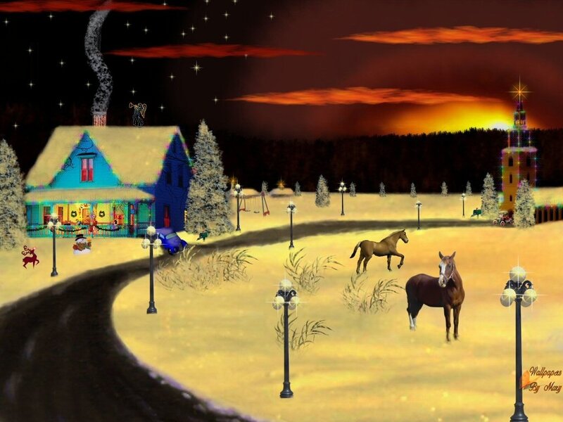 Horses in Snowy Landscape — Yellow