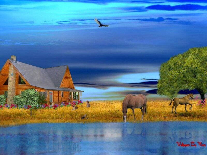 Horses Near Cabin