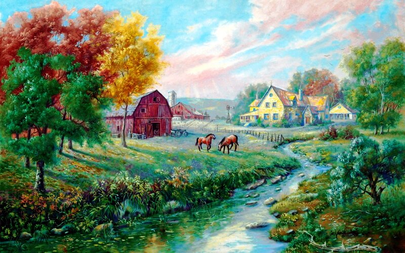 Horses on a Farm